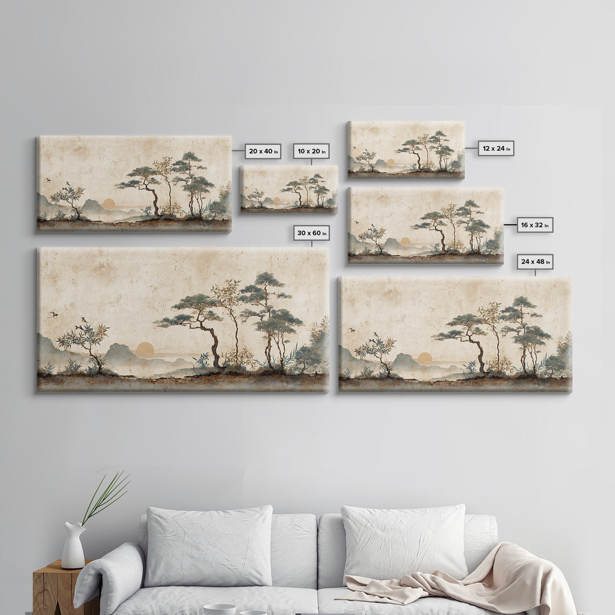 Raked Sand Garden Pattern from Above Canvas Print, Zen Art, Boho Wall Art, Living Room Decor, Watercolor Art, Zen, Flower Print, ZEN-2x1-98