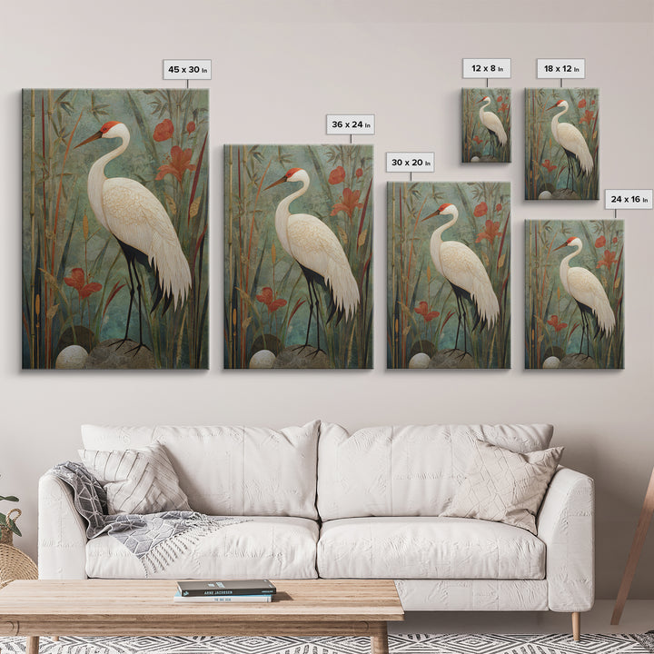 White Crane Standing Canvas Print, Zen Art, Abstract Art, Living Room Decor, Zen, Wabi Sabi Wall Art, Extra Large Wall Art, ZEN-2x3-15