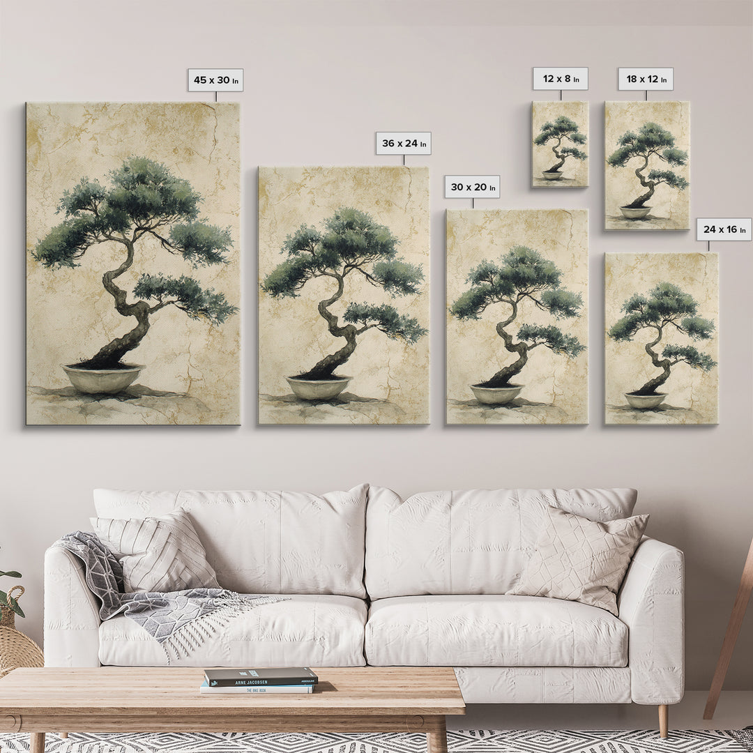 Bonsai Tree in Simple Ceramic Pot Framed Canvas Print, Zen Art, Extra Large Wall Art, Living Room Decor, Oil Painting, Zen, ZEN-2x3-20
