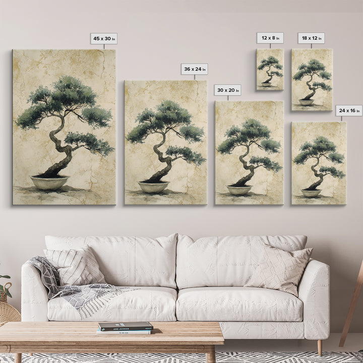 Bonsai Tree in Simple Ceramic Pot Framed Canvas Print, Zen Art, Extra Large Wall Art, Living Room Decor, Oil Painting, Zen, ZEN-2x3-20