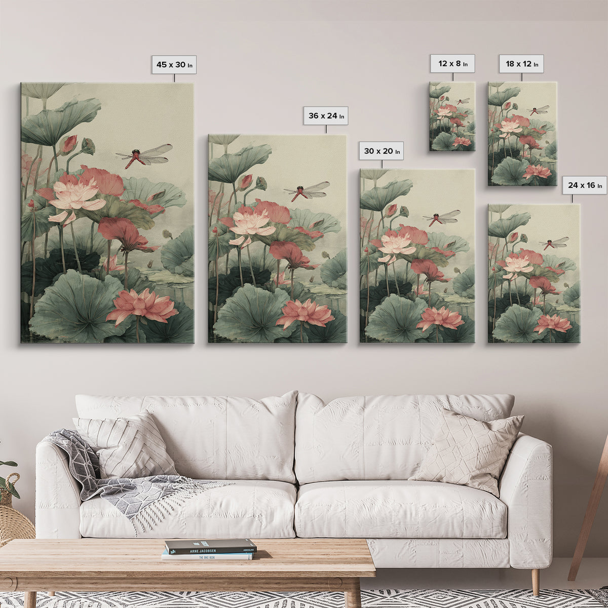 Dragonfly over Lotus Pond Framed Canvas Print, Zen Art, Minimalist Decor, Living Room Decor, Fine Art, Zen, Printable Art, ZEN-2x3-24