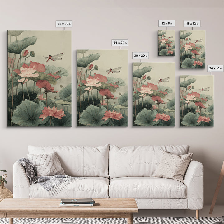 Dragonfly over Lotus Pond Framed Canvas Print, Zen Art, Minimalist Decor, Living Room Decor, Fine Art, Zen, Printable Art, ZEN-2x3-24