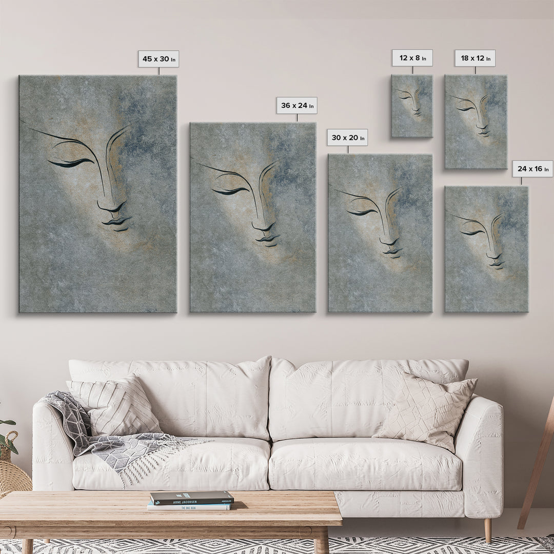 Calm Face with Closed Eyes and Simple Canvas Print, Zen Art, Abstract Art, Living Room Decor, Fine Art, Zen, Wabi Sabi Wall Art, ZEN-2x3-54