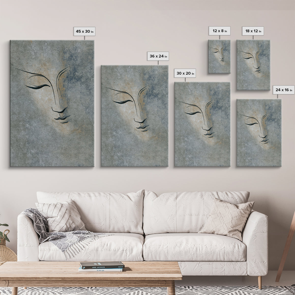 Calm Face with Closed Eyes and Simple Canvas Print, Zen Art, Abstract Art, Living Room Decor, Fine Art, Zen, Wabi Sabi Wall Art, ZEN-2x3-54