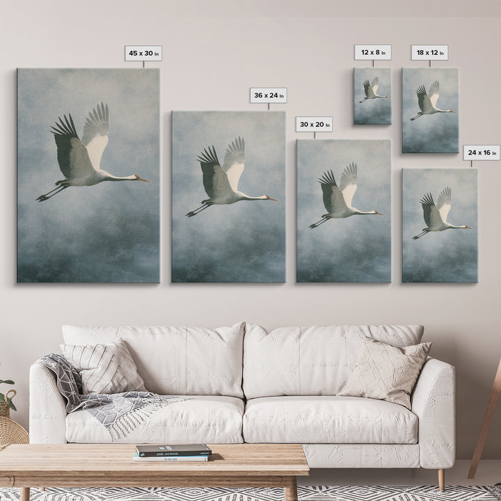 Crane Flying Across Pale Sun Framed Canvas Print, Zen Art, Metal Wall Art, Living Room Decor, Abstract Art, Zen, ZEN-2x3-56
