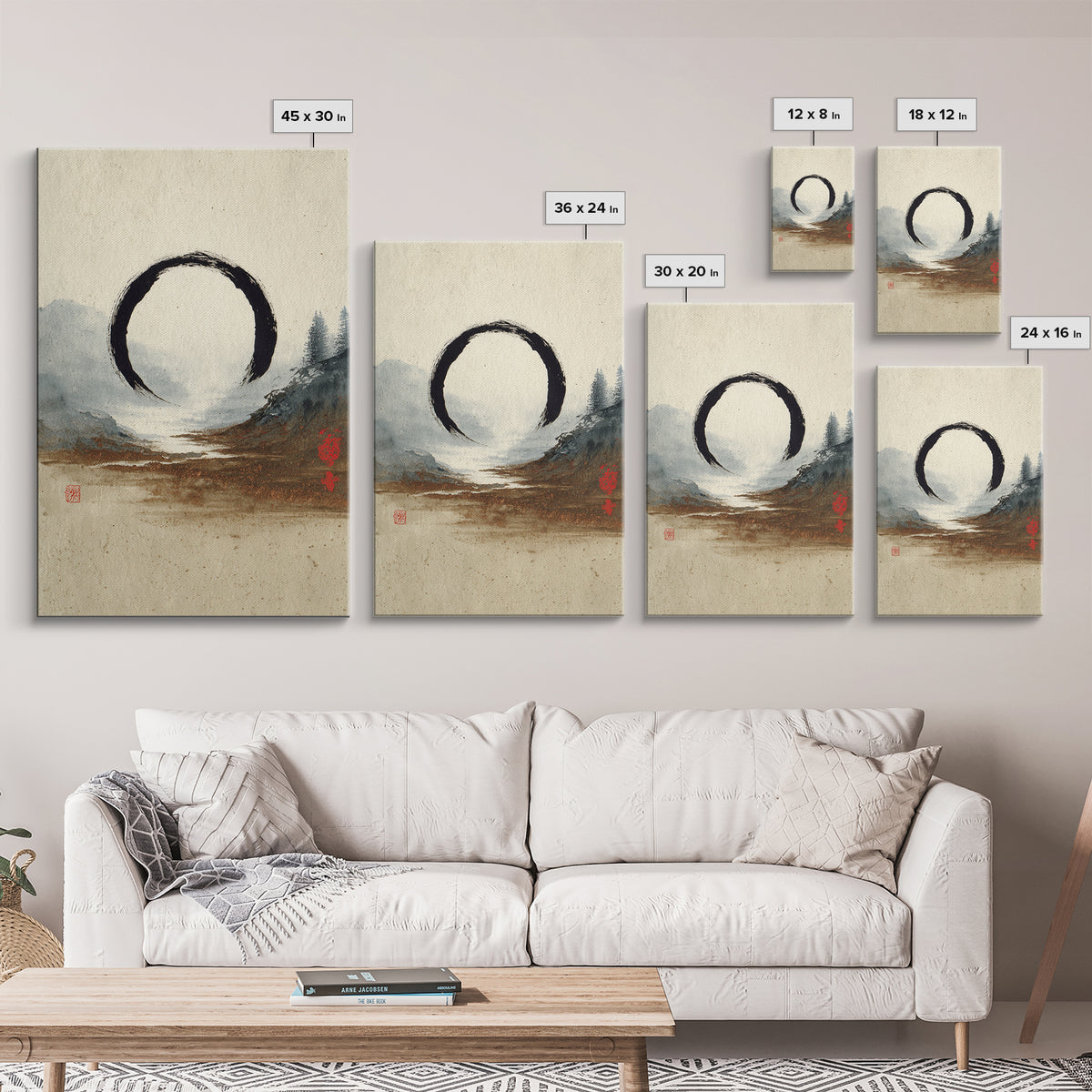 Single Black Ens Circle on Warm Paper Canvas Print, Zen Art, Wabi Sabi Art, Living Room Decor, Oil Painting, Zen, ZEN-2x3-57