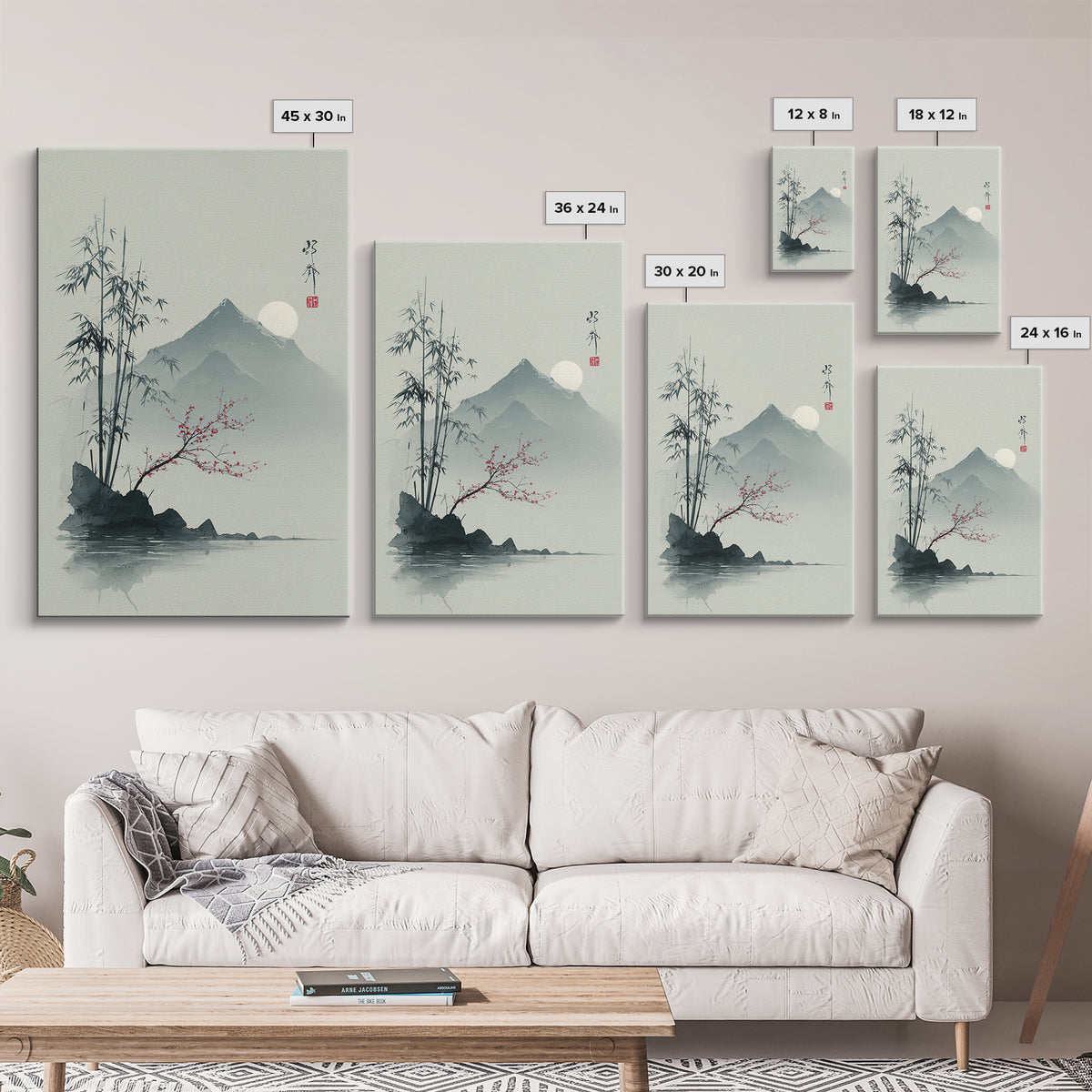 Minimal Mountain in Fog with Empty Space Framed Canvas Print, Zen Art, Contemporary Art, Living Room Decor, Oil Painting, Zen, ZEN-2x3-85