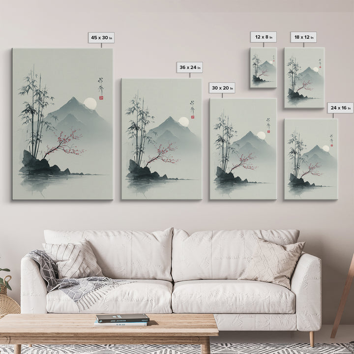 Minimal Mountain in Fog with Empty Space Framed Canvas Print, Zen Art, Contemporary Art, Living Room Decor, Oil Painting, Zen, ZEN-2x3-85