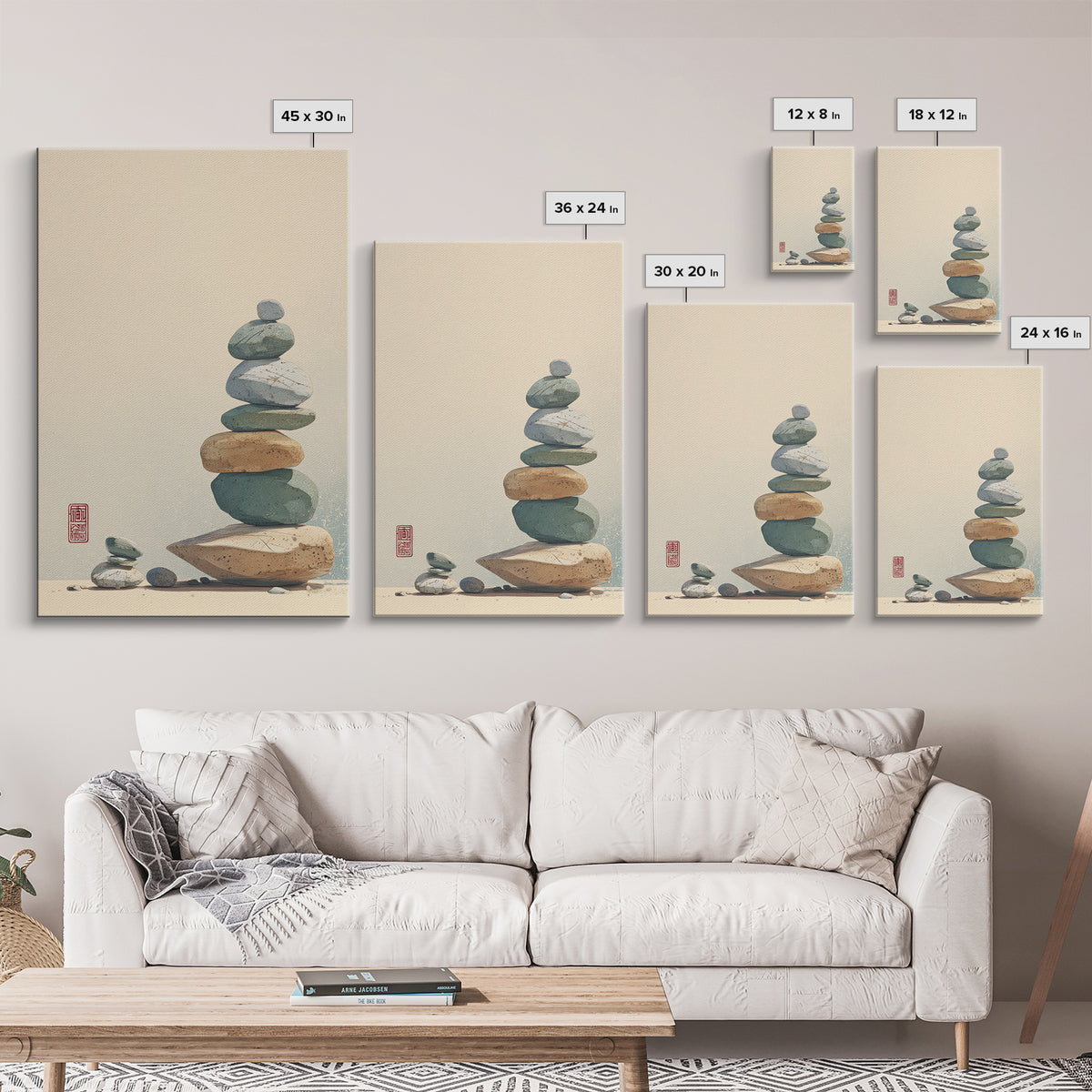 Smooth Pebbles Arranged Canvas Print, Zen Art, Textured Painting, Living Room Decor, Fine Art, Zen, Abstract Art, Digital Print, ZEN-2x3-91