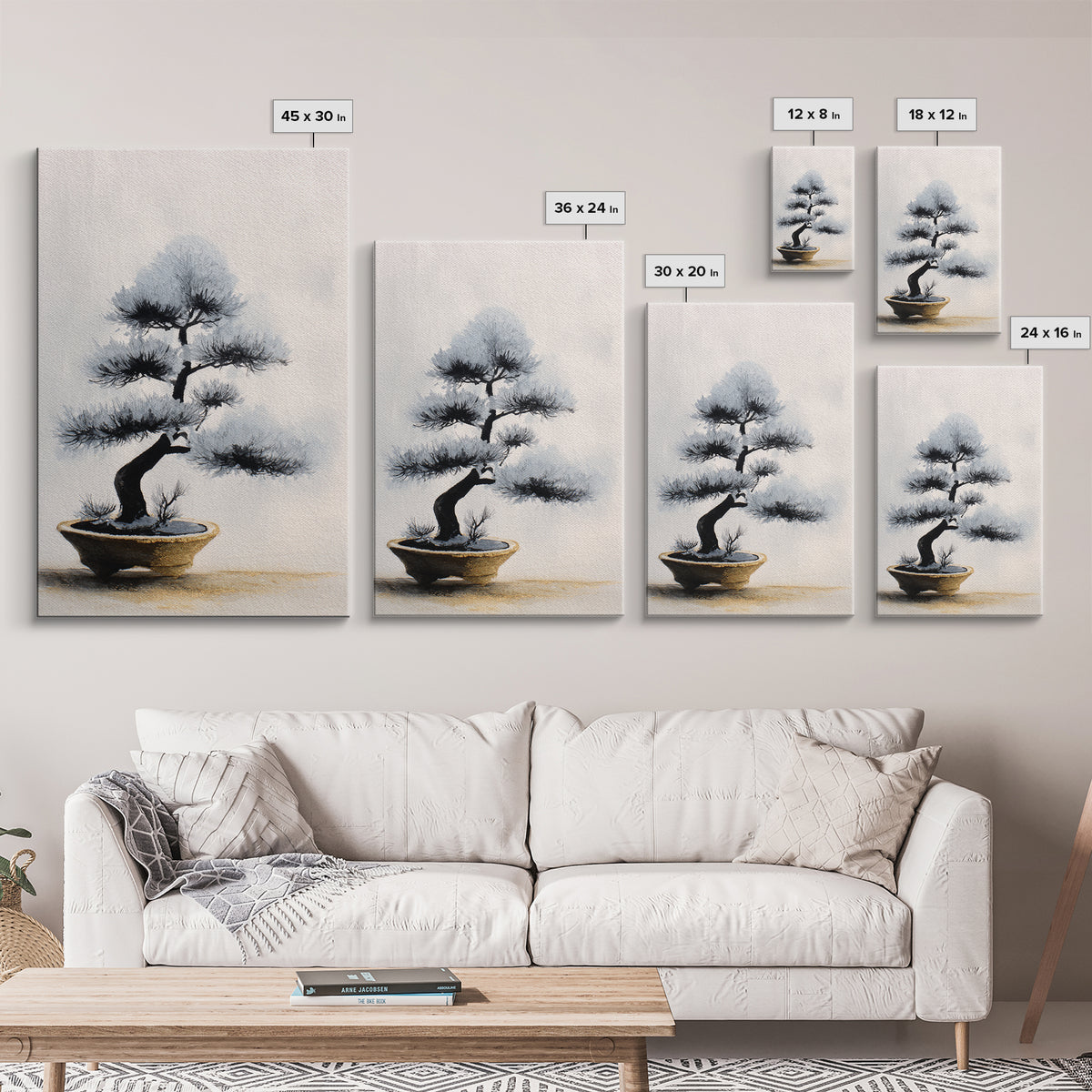 Bonsai Tree in Simple Ceramic Pot Framed Canvas Print, Zen Art, Large Wall Art, Living Room Decor, Abstract Art, Zen, ZEN-2x3-92