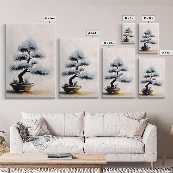 Bonsai Tree in Simple Ceramic Pot Framed Canvas Print, Zen Art, Large Wall Art, Living Room Decor, Abstract Art, Zen, ZEN-2x3-92