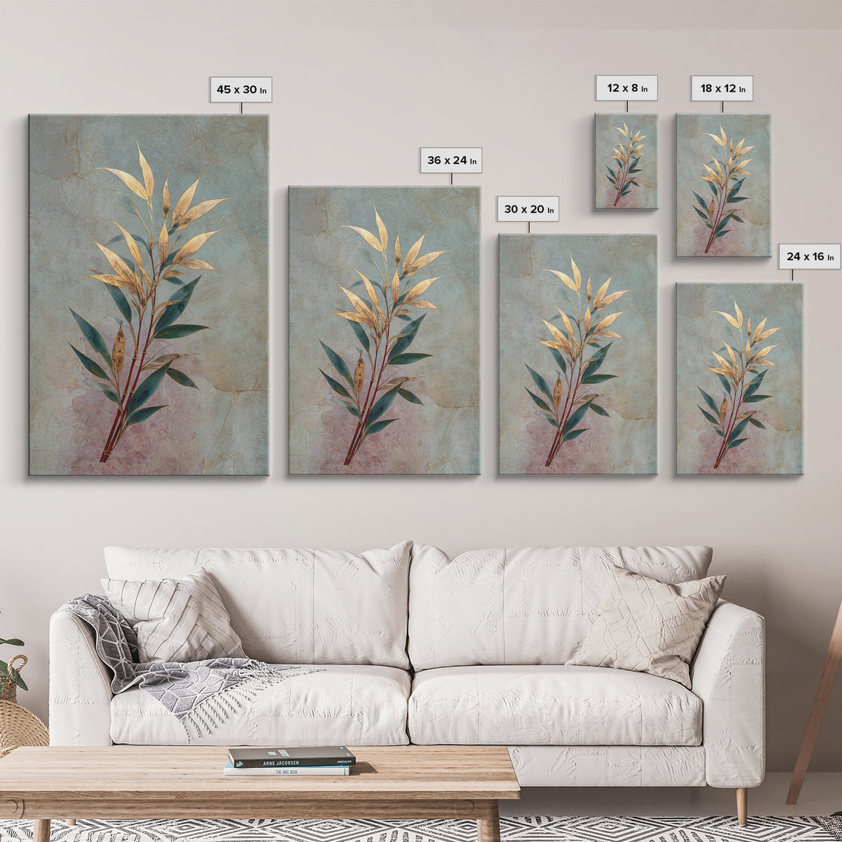Minimal Bamboo Leaves Framed Canvas Print, Zen Art, Artist, Living Room Decor, Fine Art, Zen, Textured Painting, ZEN-2x3-97
