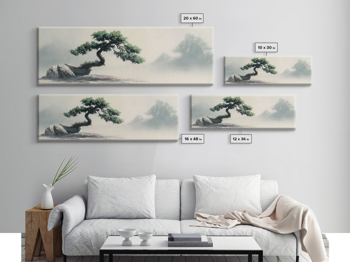 Bonsai Tree in Simple Ceramic Pot Canvas Print, Zen Art, Living Room Decor, Abstract Art, Zen, Abstract Painting, ZEN-3x1-100