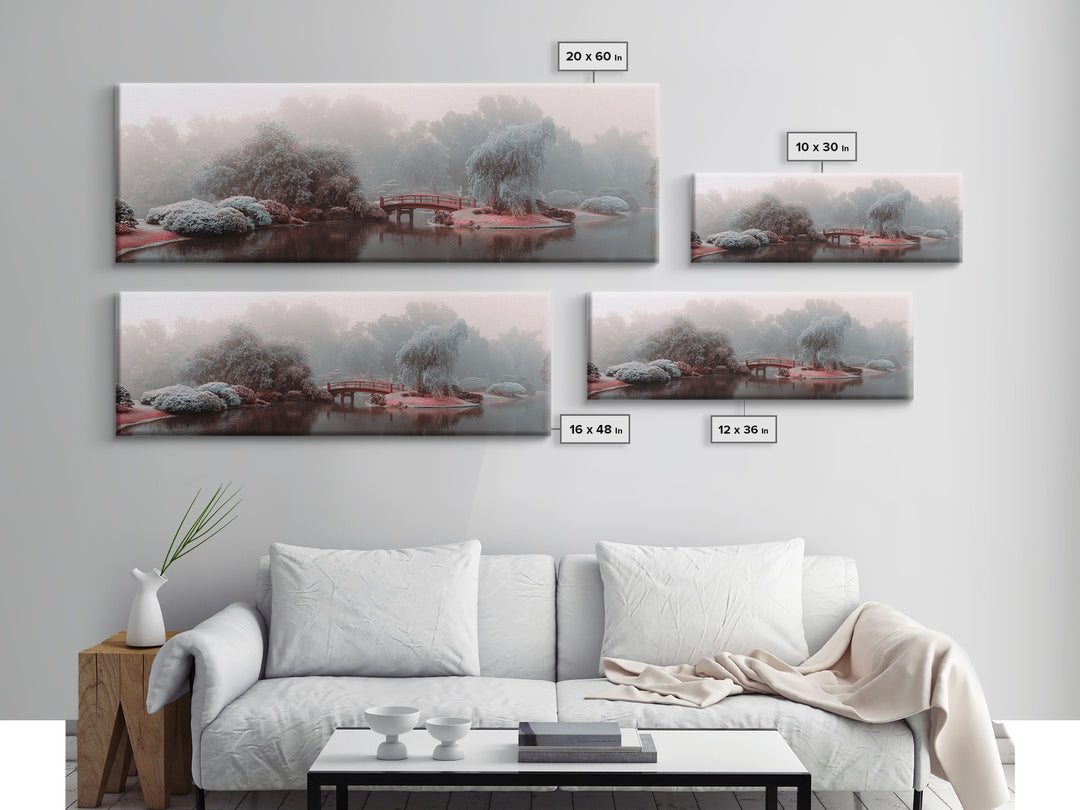 Japanese Garden Bridge Implied Through Shapes Canvas Print, Zen Art, Abstract Art, Living Room Decor, Watercolor Art, Zen, ZEN-3x1-30