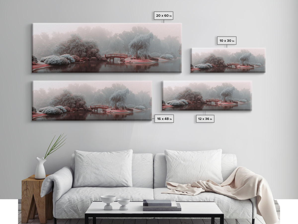 Japanese Garden Bridge Implied Through Shapes Canvas Print, Zen Art, Abstract Art, Living Room Decor, Watercolor Art, Zen, ZEN-3x1-30