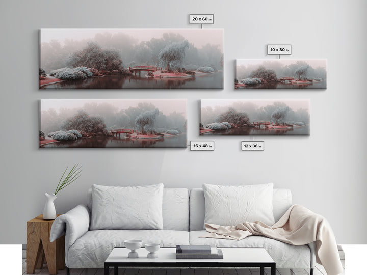 Japanese Garden Bridge Implied Through Shapes Canvas Print, Zen Art, Abstract Art, Living Room Decor, Watercolor Art, Zen, ZEN-3x1-30