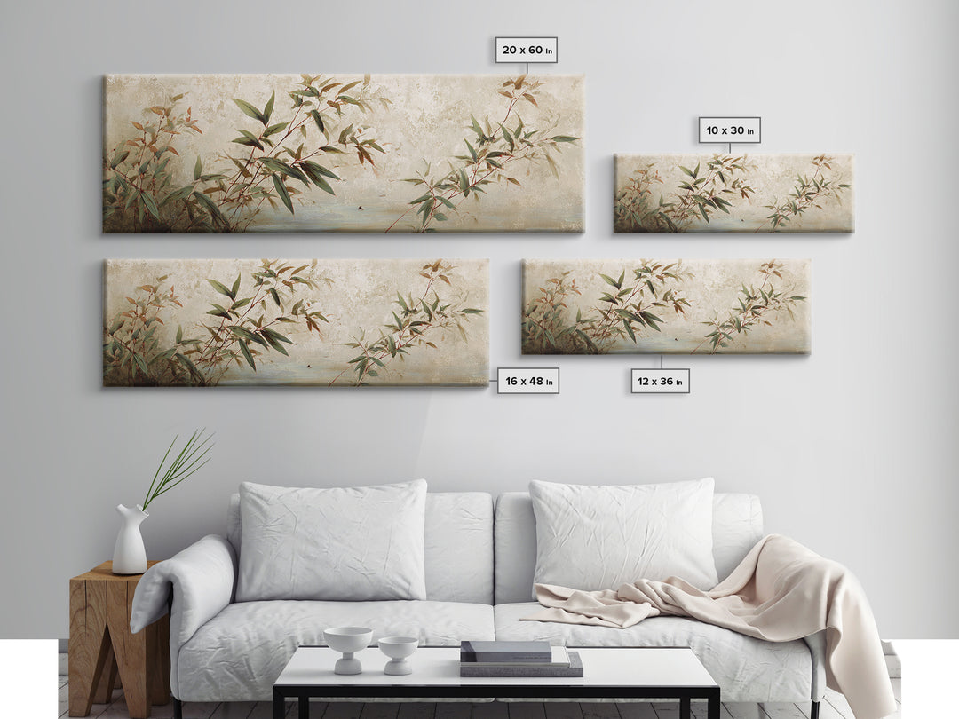 Minimal Bamboo Leaves Canvas Print, Zen Art, Wabi Sabi Art, Living Room Decor, Fine Art, Zen, Minimalist Decor, Wall Art, ZEN-3x1-33