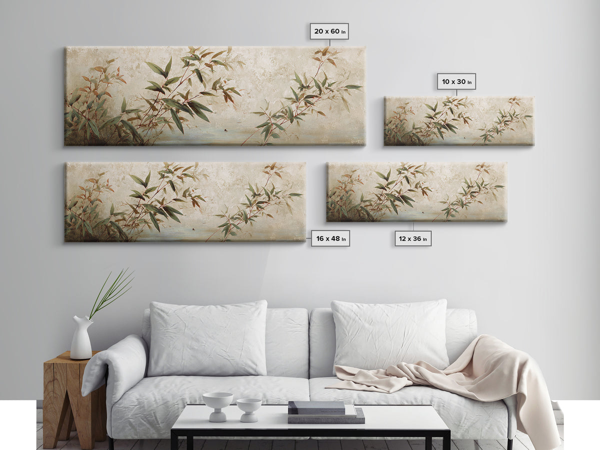 Minimal Bamboo Leaves Canvas Print, Zen Art, Wabi Sabi Art, Living Room Decor, Fine Art, Zen, Minimalist Decor, Wall Art, ZEN-3x1-33
