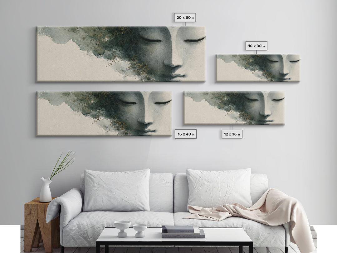 Calm Face with Closed Eyes and Simple Canvas Print, Zen Art, Japanese Art, Living Room Decor, Fine Art, Zen, Contemporary Art, ZEN-3x1-38
