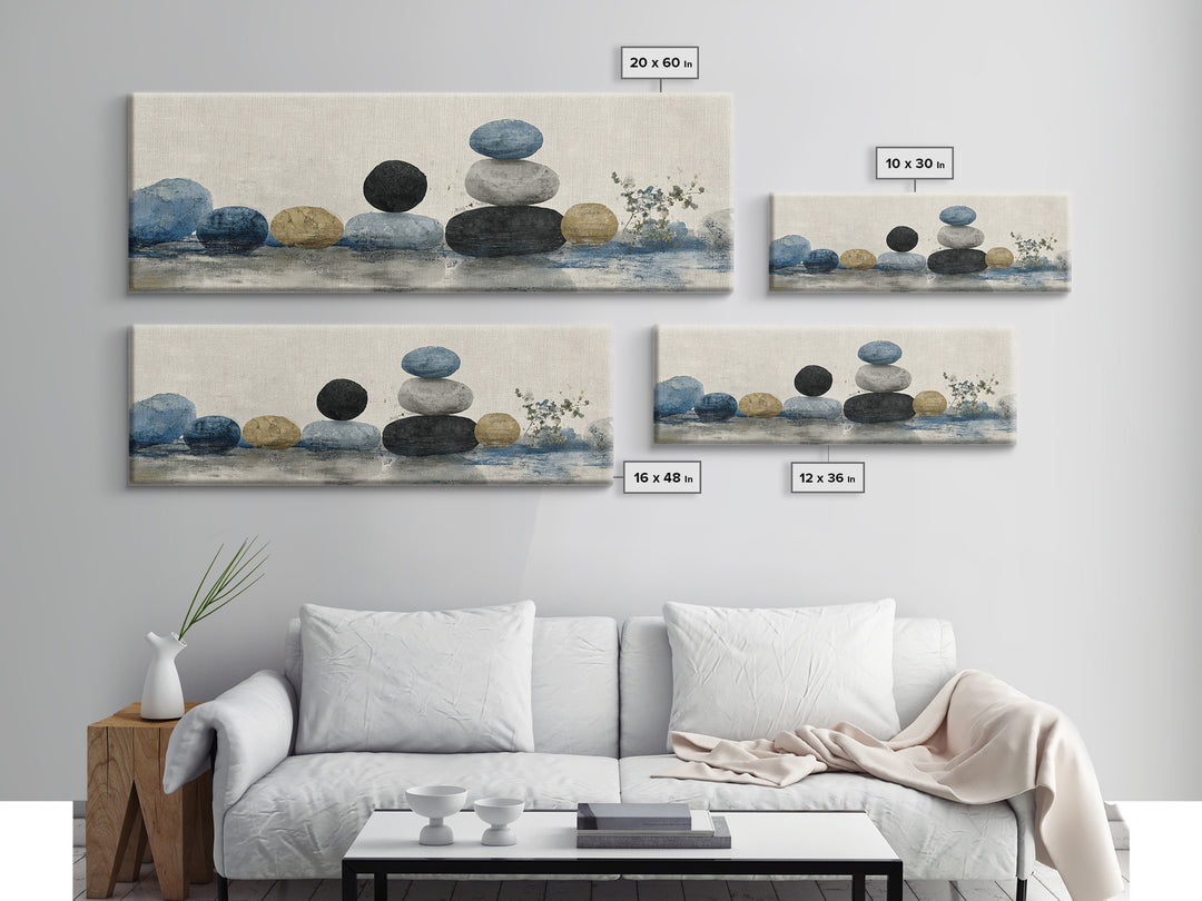Smooth Pebbles Arranged Framed Canvas Print, Zen Art, Printable Art, Living Room Decor, Fine Art, Zen, Nature Prints, ZEN-3x1-51