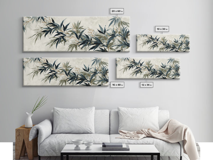 Minimal Bamboo Leaves Framed Canvas Print, Zen Art, Statement Artwork, Living Room Decor, Fine Art, Zen, Printable Wall Art, ZEN-3x1-57