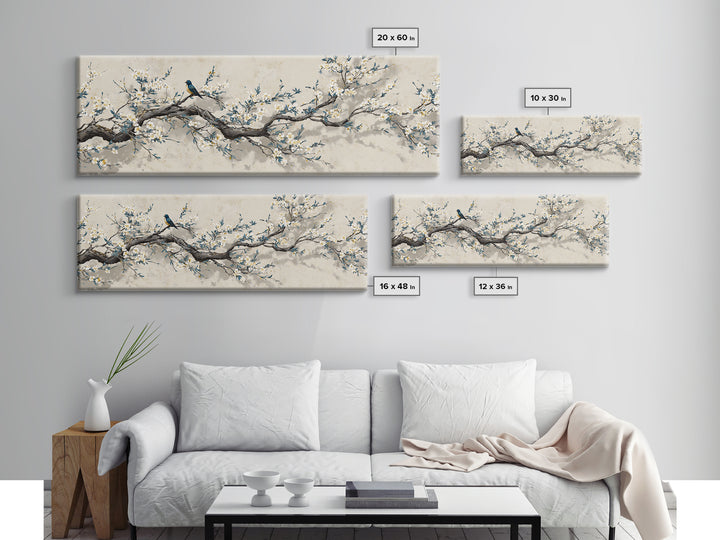 Falling Cherry Blossoms on Cream Ground Framed Canvas Print, Zen Art, Luxury Decor, Living Room Decor, Fine Art, Zen, ZEN-3x1-60
