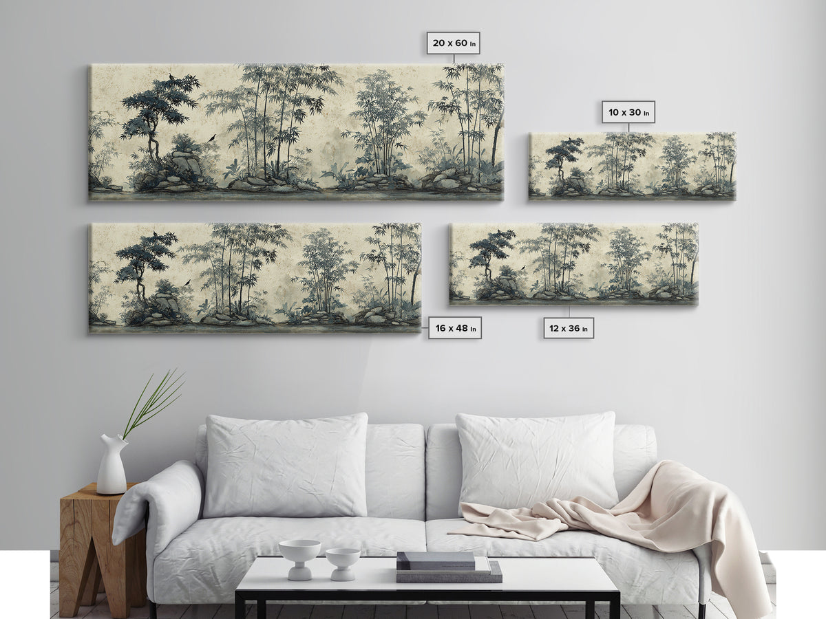 Soft Pine Silhouette Framed Canvas Print, Zen Art, Abstract Painting, Living Room Decor, Oil Painting, Zen, Gallery Decor, ZEN-3x1-79