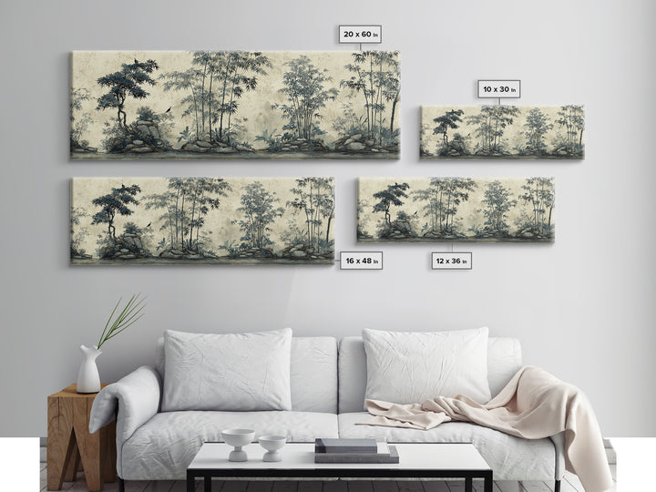 Soft Pine Silhouette Framed Canvas Print, Zen Art, Abstract Painting, Living Room Decor, Oil Painting, Zen, Gallery Decor, ZEN-3x1-79