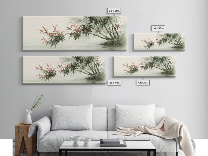 Bamboo Stalks in Sparse Ink Wash Framed Canvas Print, Zen Art, Contemporary Art, Living Room Decor, Fine Art, Zen, Wall Art, ZEN-3x1-90