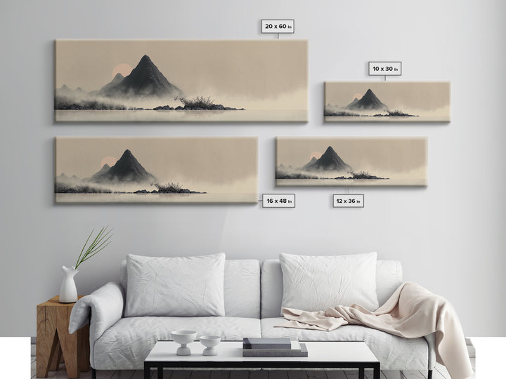Minimal Mountain in Fog with Empty Space Canvas Print, Zen Art, Home Decor, Living Room Decor, Oil Painting, Zen, Boho Wall Art, ZEN-3x1-93