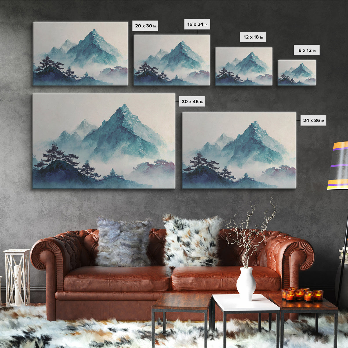 Minimal Mountain in Fog with Empty Space Canvas Print, Zen Art, Boho Decor, Living Room Decor, Fine Art, Zen, Original Painting, ZEN-3x2-57