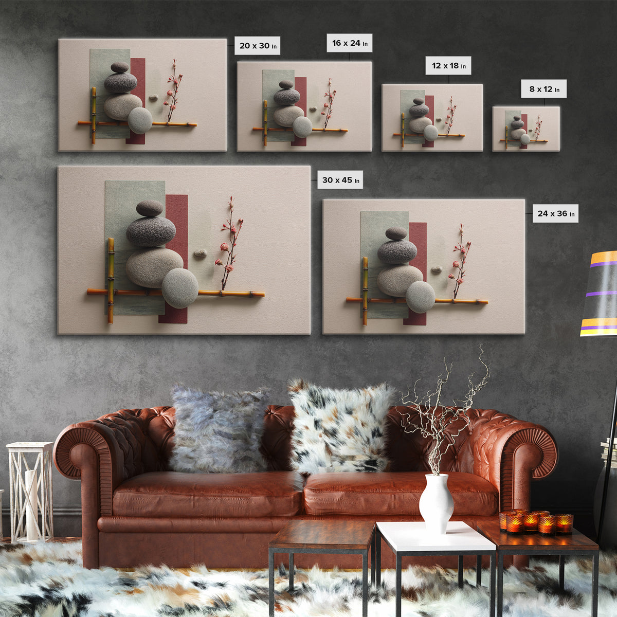 Smooth Pebbles Arranged Framed Canvas Print, Zen Art, Fine Art Print, Living Room Decor, Fine Art, Zen, Printable Wall Art, ZEN-3x2-63