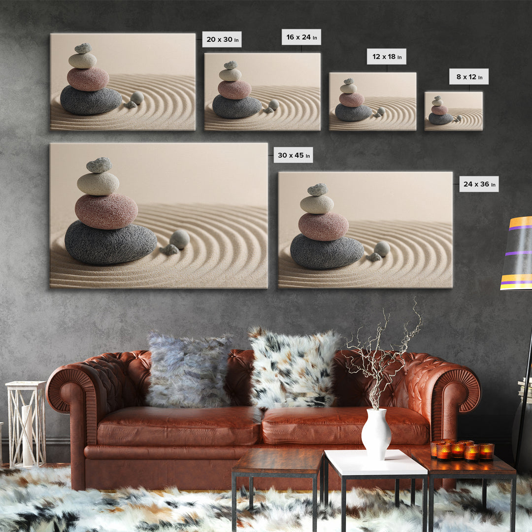 Smooth Pebbles Arranged Framed Canvas Print, Zen Art, Garden Art, Living Room Decor, Fine Art, Zen, Artist, Neutral Wall Art, ZEN-3x2-87