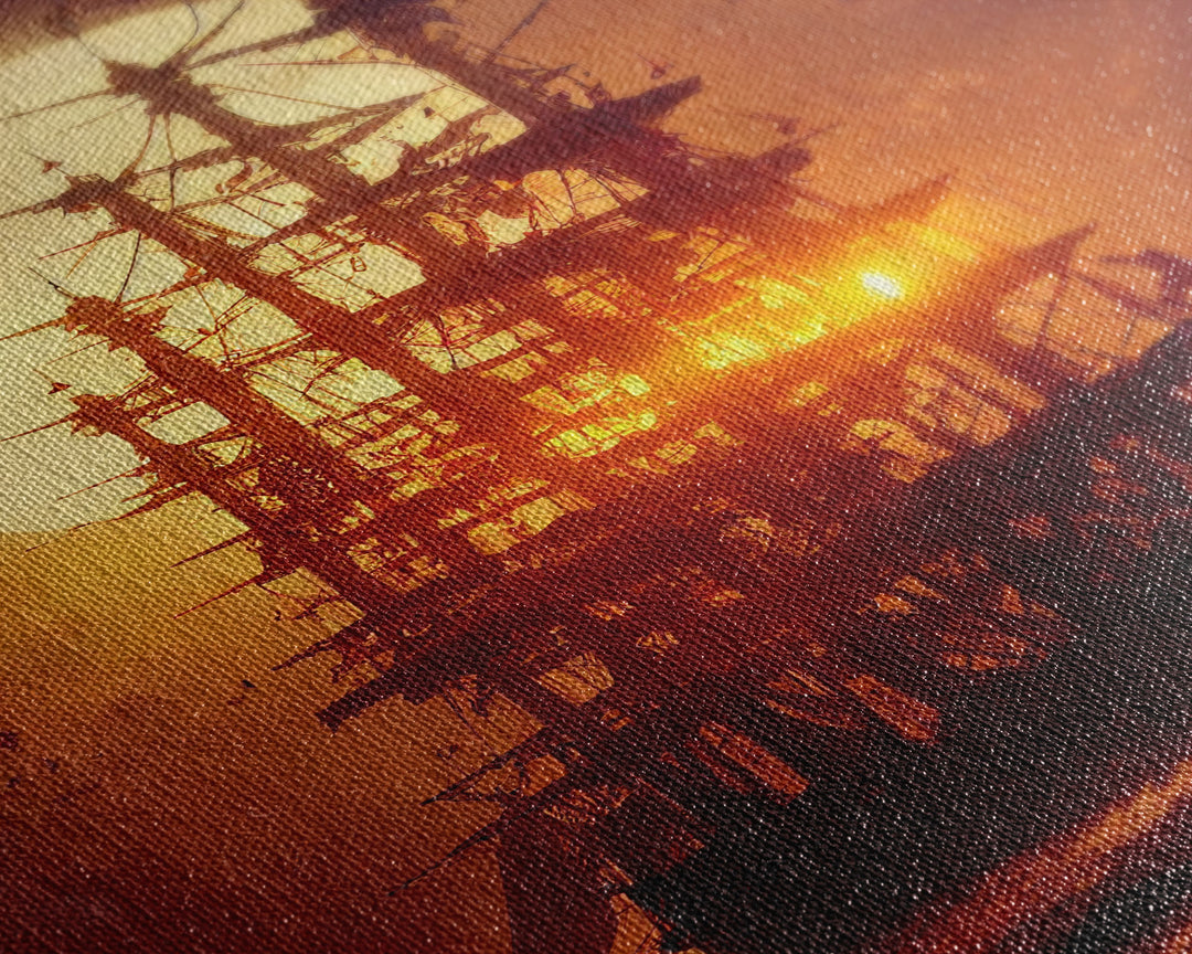 Ghost Ship and Full Moon, Spooky Pirate Ship Art, Framed Canvas Print, Ready To Hang Framed Wall Art, Living Room Wall Hanging