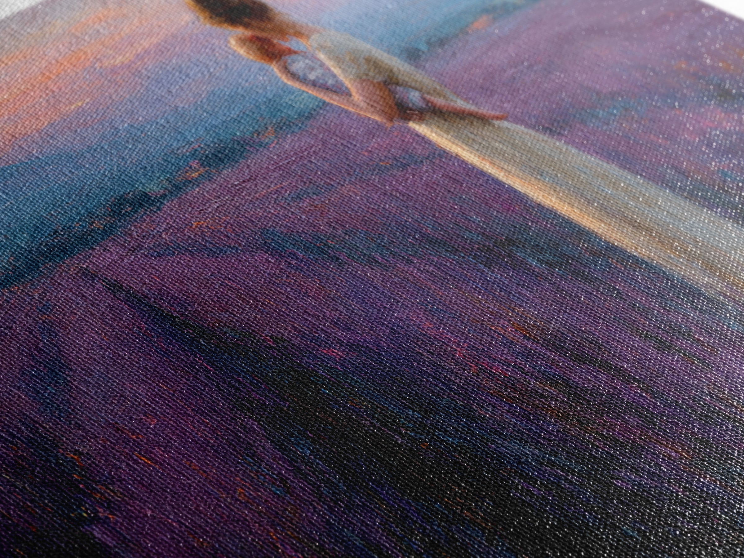 Mother And Baby In Lavender Field At Rose Dusk Canvas Print, Purple Landscape Wall Art, Mothers Day Gift, Romantic Home Decor