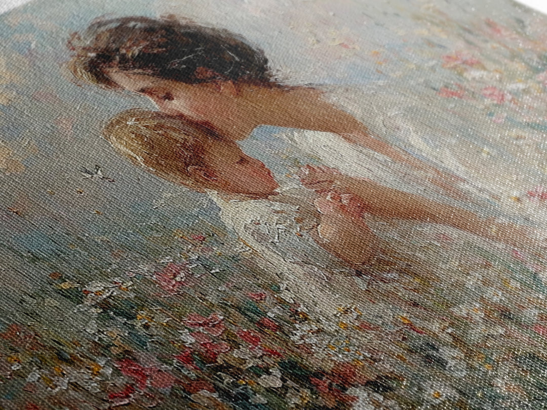 Mother Kissing Baby Among Wildflowers Wall Art, Impressionist Christian Art Print, Nursery Decor, Gift For Mom, Living Room Wall Art