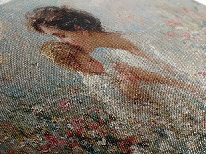 Mother Kissing Baby Among Wildflowers Wall Art, Impressionist Christian Art Print, Nursery Decor, Gift For Mom, Living Room Wall Art