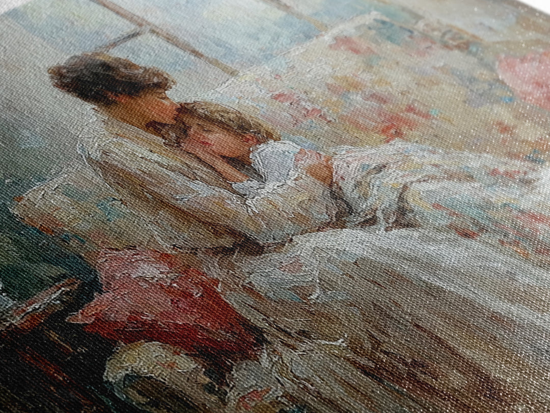 Mother And Baby Morning Embrace Wall Art, Impressionist Nursery Decor, Cozy Bedroom Print, Gift For Mom, Framed Fine Art