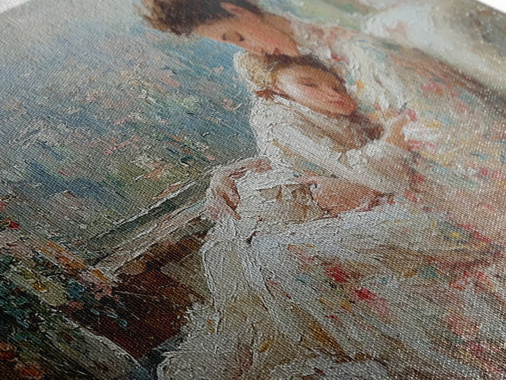 Tender Mother And Child Framed Canvas Print, Soft Impressionist Wall Art, Nursery Decor, Bedroom Wall Decor, Gift For Mom