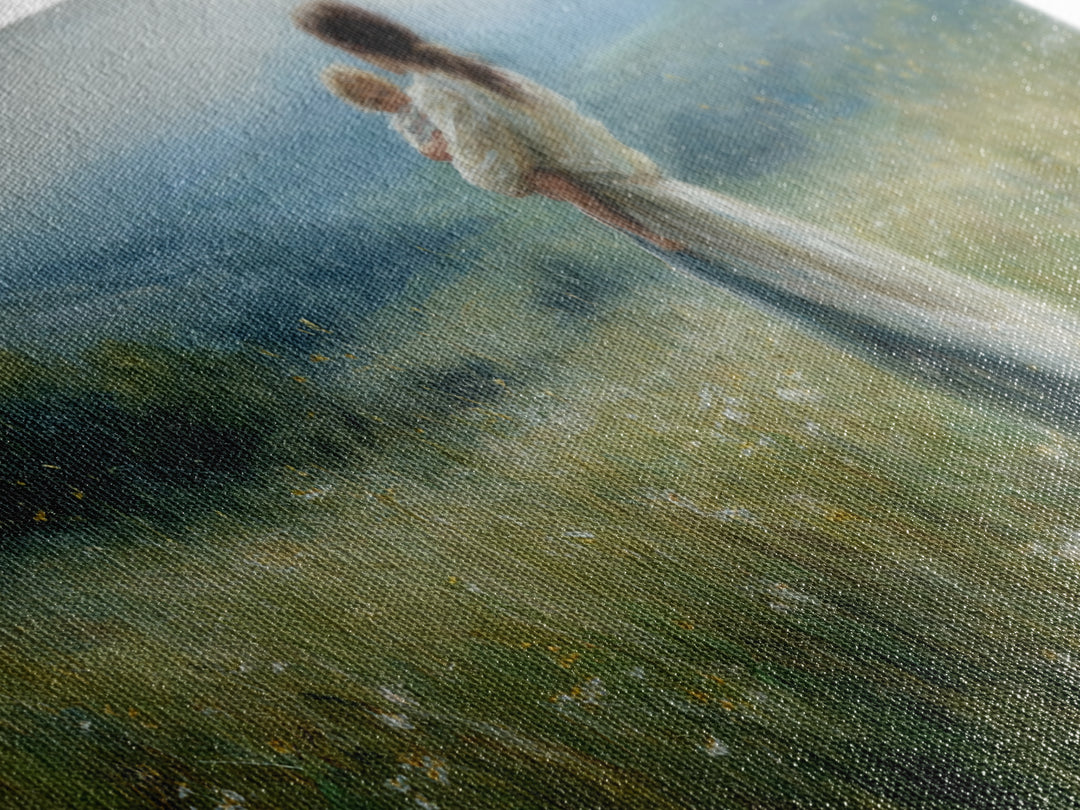 Mother Holding Baby In Misty Meadow Wall Art, Impressionist Landscape Painting, Serene Nursery Decor, Gift For Mom, Home Decor