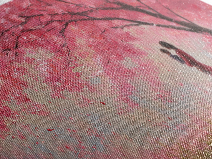 Mother And Baby Beneath Pink Cherry Tree Wall Art, Romantic Spring Landscape Canvas Print, Feminine Decor, Gift For Her, Home Decor