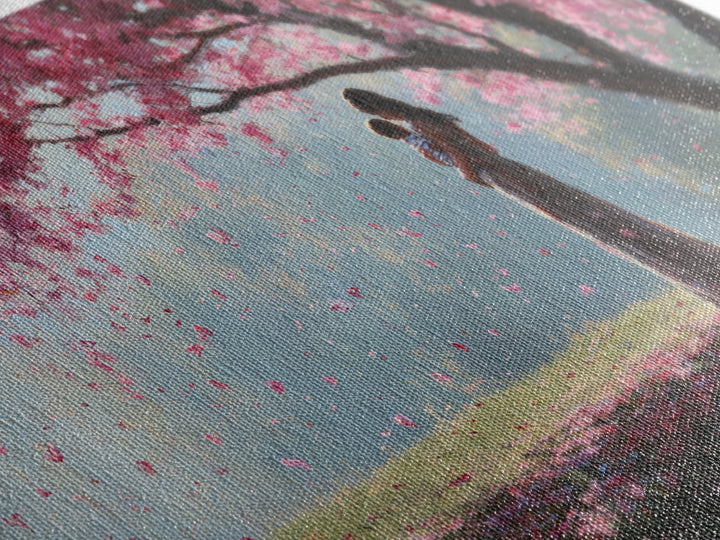 Mother And Child Beneath Pink Cherry Tree Canvas Print, Angelic Wall Art, Nursery Decor, Romantic Bedroom Art, Gift For Mom