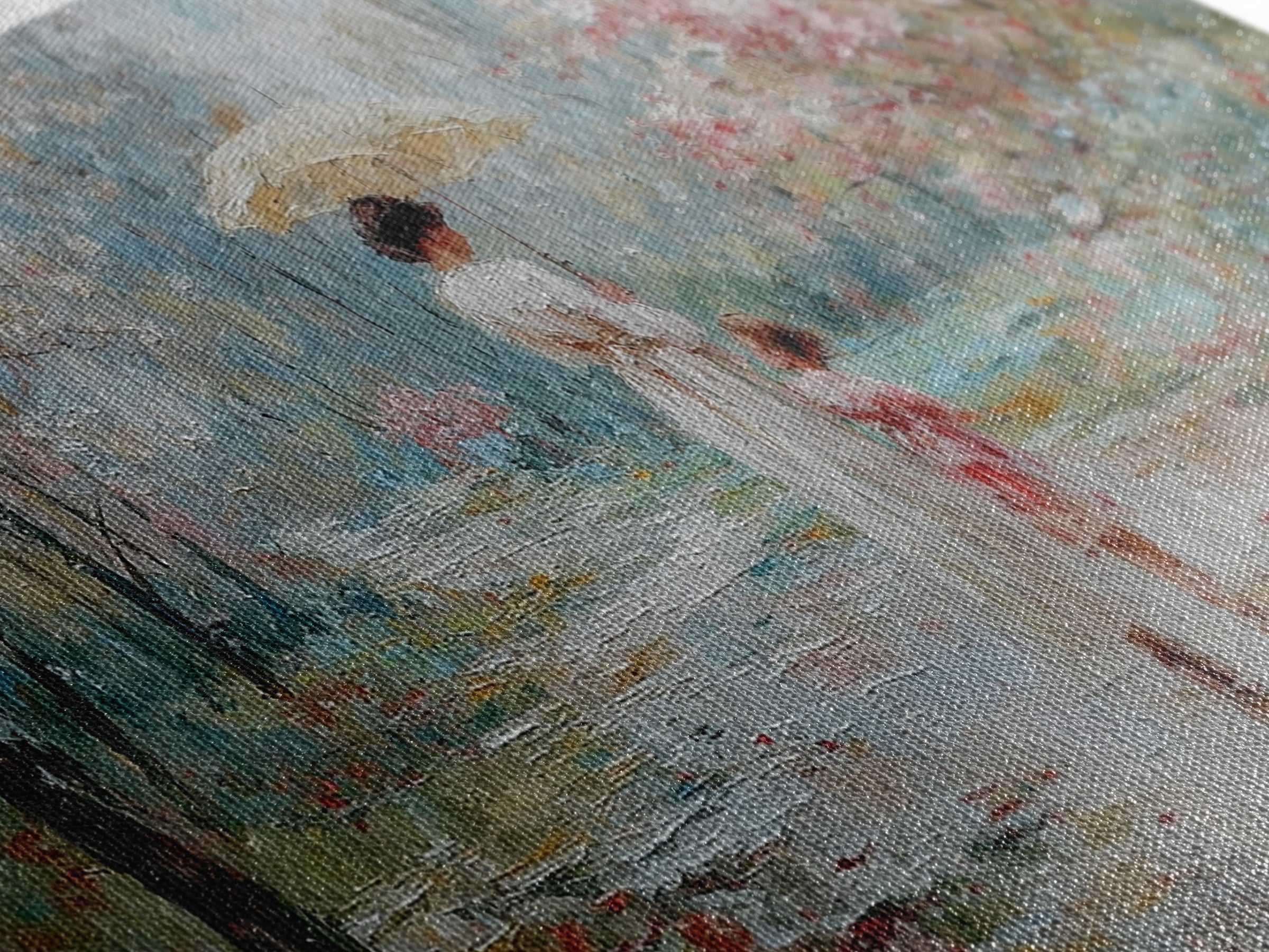 Mother And Child Walking Under Umbrella In Rainy Spring Garden Wall Art, Impressionist Painting, Gift For Her, Nursery Decor