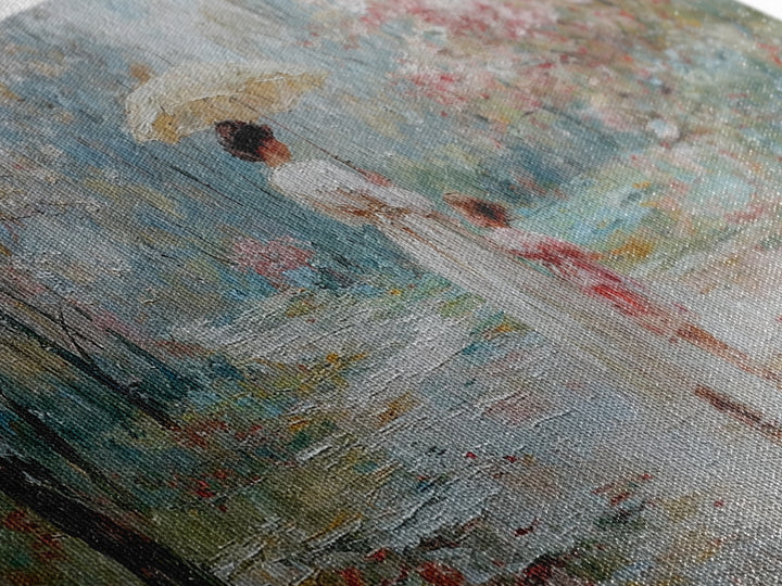 Mother And Child Walking Under Umbrella In Rainy Spring Garden Wall Art, Impressionist Painting, Gift For Her, Nursery Decor