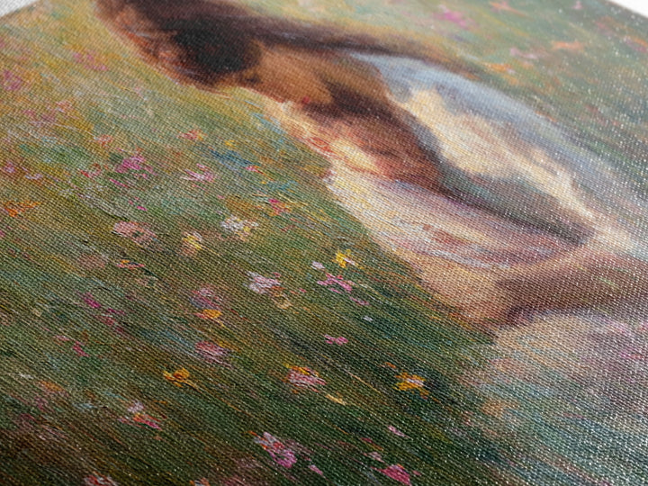 Tender Mother Cuddling Sleeping Baby In Flower Meadow Canvas Print, Feminine Wall Art, Mothers Day Gift, Bedroom Decor, Nursery Decor