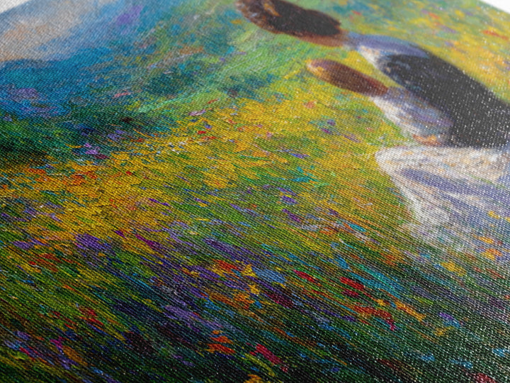 Mother And Child In Wildflower Mountain Meadow Wall Art, Impressionist Landscape, Nursery Decor, Gift For Mom, Living Room Decor