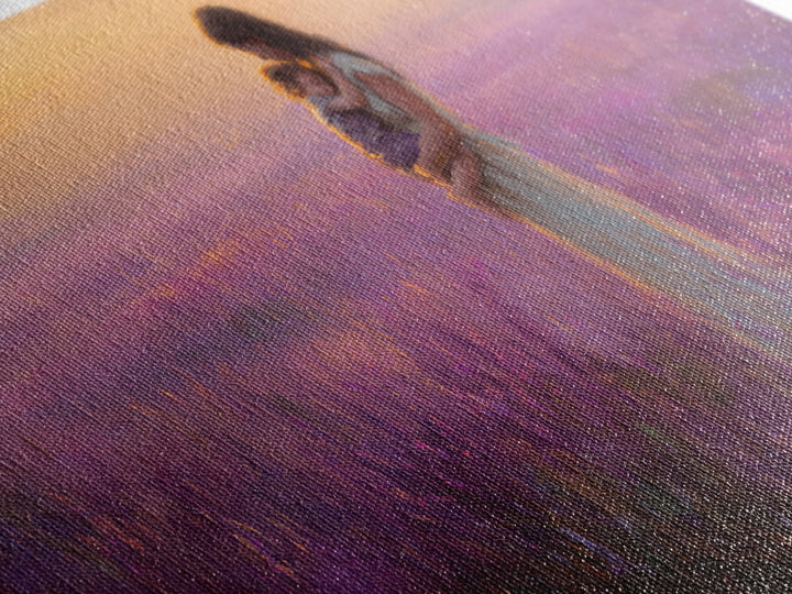 Mother And Child In Lavender Field At Sunset Canvas Print, Purple Landscape Wall Art, Romantic Bedroom Decor, Gift For Mom