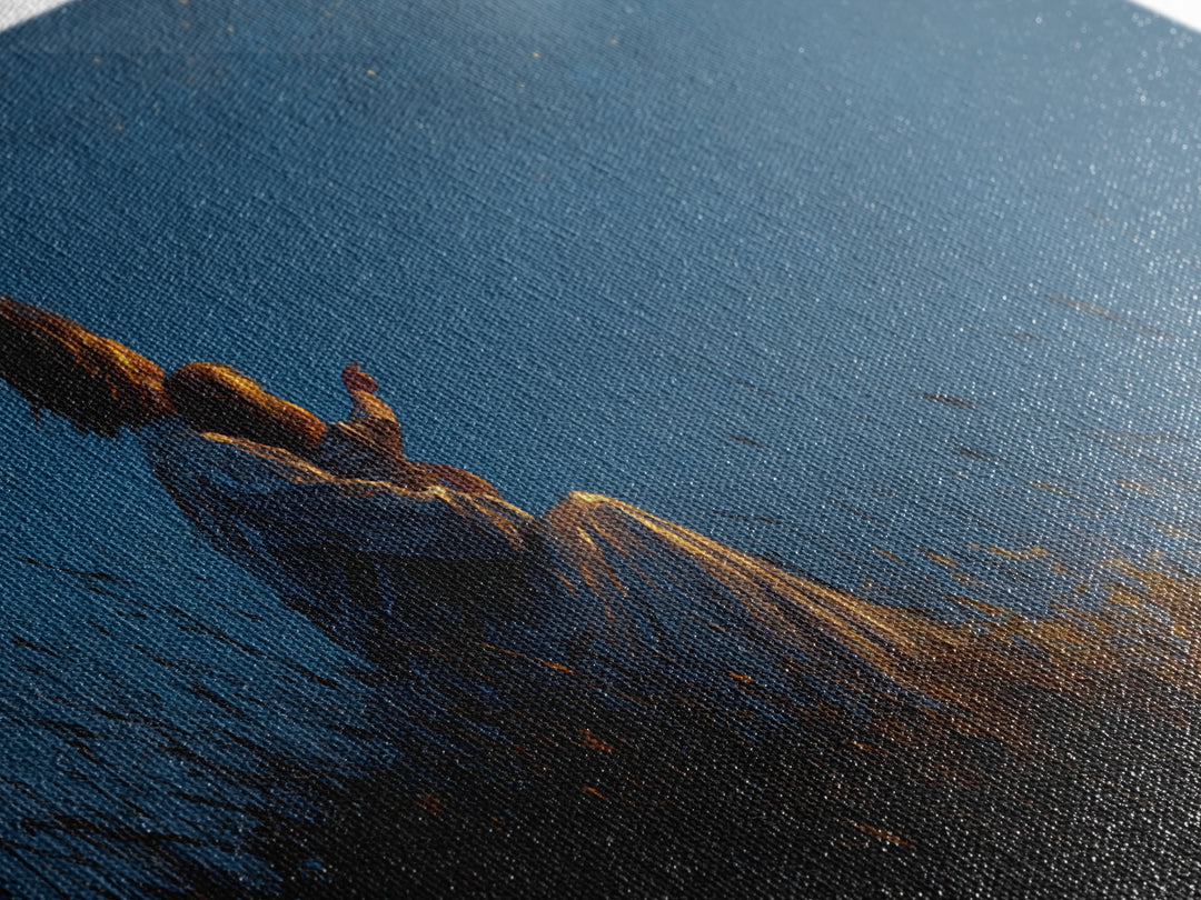 Mother And Child Stargazing On Moonlit Hill Wall Art, Calming Moody Celestial Landscape, Romantic Bedroom Decor, Gift For Her