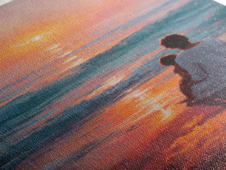 Mother And Child In Vibrant Sunset Surf Wall Art, Coastal Canvas Print, Ocean Beach Decor, Mothers Day Gift, Bedroom Decor