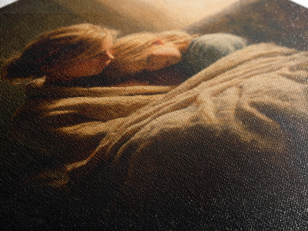 Cozy Mother And Daughter By Window Wall Art, Moody Impressionist Canvas Print For Bedroom Decor, Nursery Art, And Gift For Her